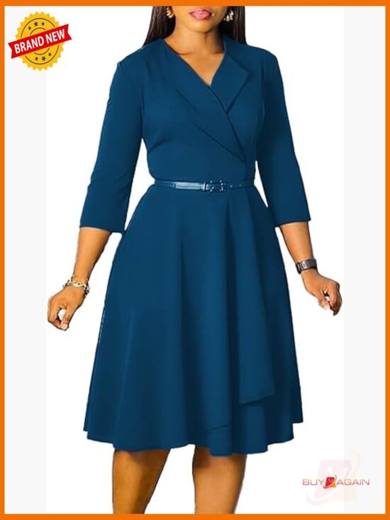 Other - 3/4 Sleeve A-Line Dress with Belt for Wedding Guest or Work